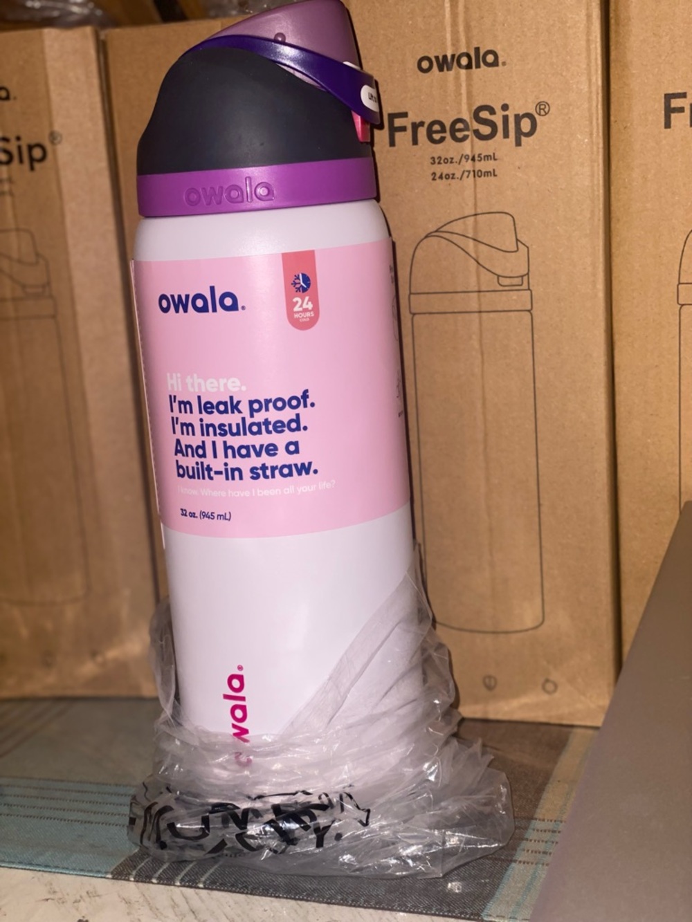 Owala Pink & Purple Insulated Water Bottle with Built-In Straw